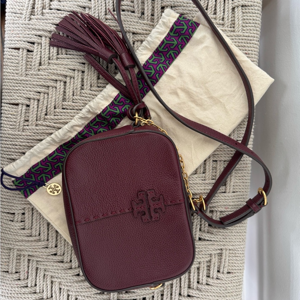 Tory Burch Camera Bag in Oxblood with Gold Hardware
